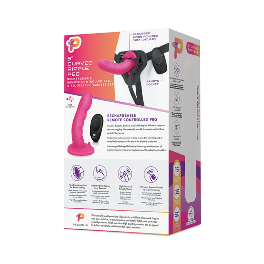 Pegasus 6&quot; Wireless Remote Control Curved Ripple Peg With Harness Pink-Electric Eel-Sexual Toys®