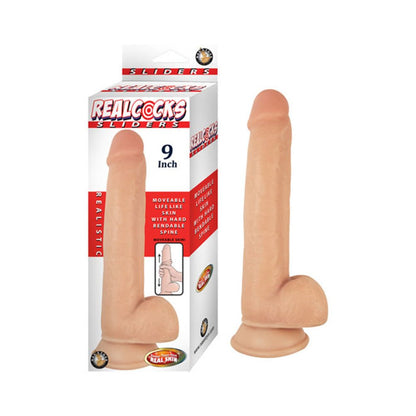 Realcocks Sliders 9in Moveable Skin Bendable Harness Compatible Suction Cup Base Flesh-Nasstoys-Sexual Toys®