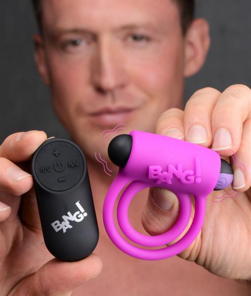 Remote Control 28x Vibrating Cock Ring And Bullet - Purple-Bang-Sexual Toys®