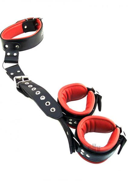 Rouge Leather Neck To Hand Restraint Black Red-Rouge-Sexual Toys®