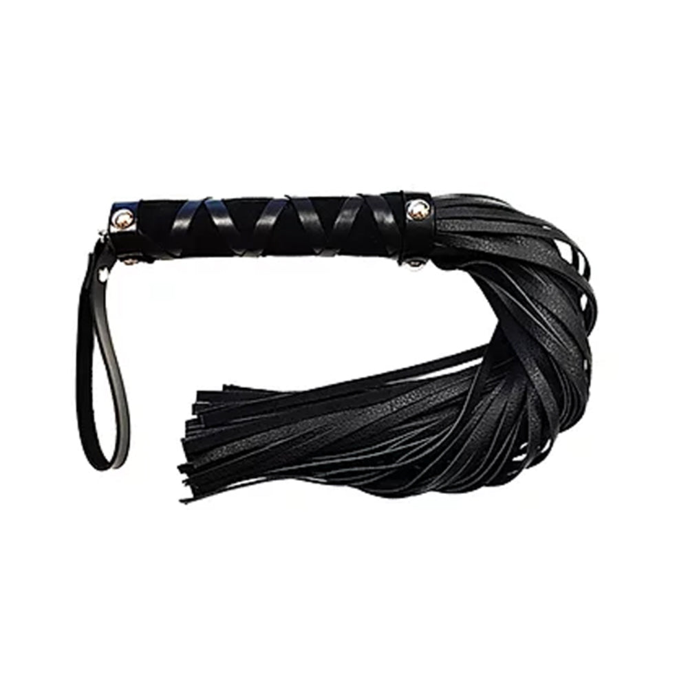 Short Leather Flogger With Studded Handle - Black-blank-Sexual Toys®