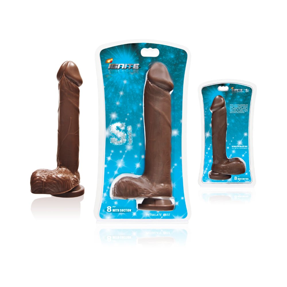 Si 8in Cock W/balls &amp; Suction Cup - Brown-Si Novelties-Sexual Toys®