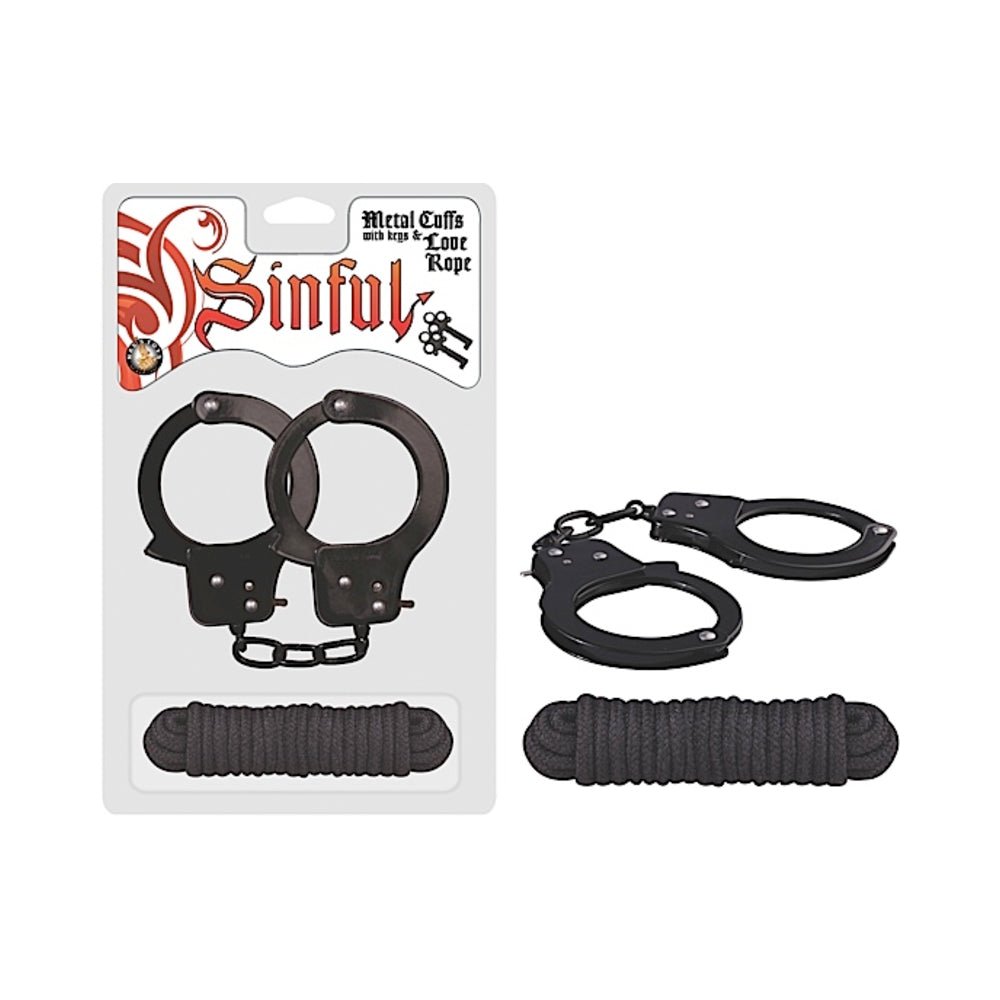 Sinful Metal Cuffs W/keys &amp; Love Rope-Nasstoys-Sexual Toys®