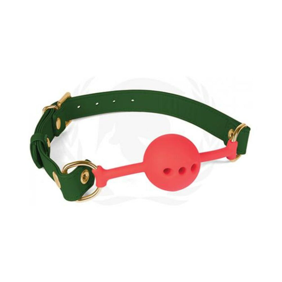 Spartacus 46 Mm Red Silicone Ball Gag With Green Pu Strap-blank-Sexual Toys®