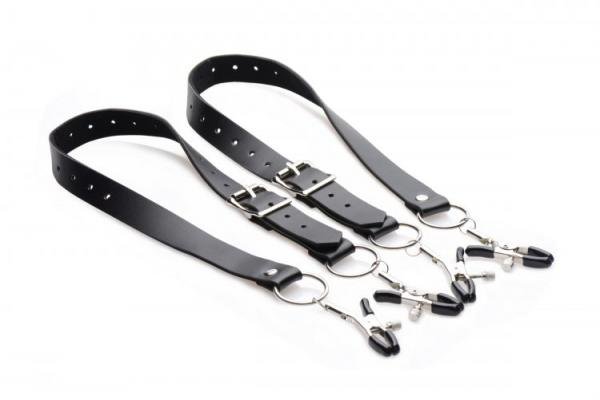 Spread Labia Spreader Straps with Clamps Black-Master Series-Sexual Toys®