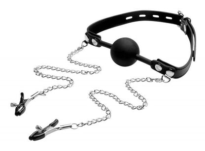 Strict Silicone Ball Gag With Nipple Clamps Black-STRICT-Sexual Toys®