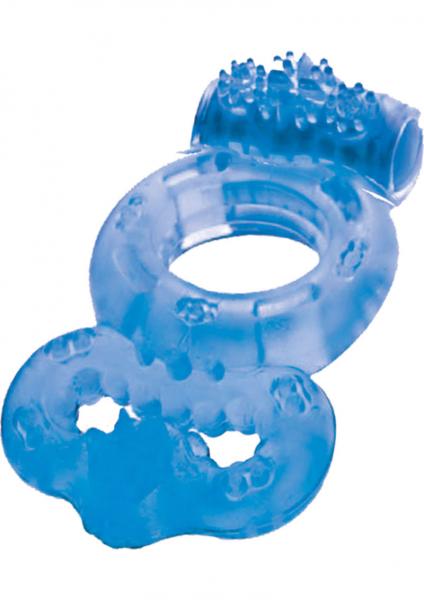 The Macho Double Ring Clitoral And Testicular Stimulation Vibrating Cockring Waterproof Blue-blank-Sexual Toys®