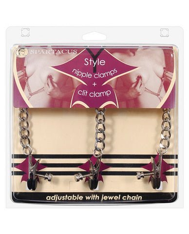 Y Style Adjustable Broad Tip Nipple Clamps With Clit Clamp Silver-blank-Sexual Toys®